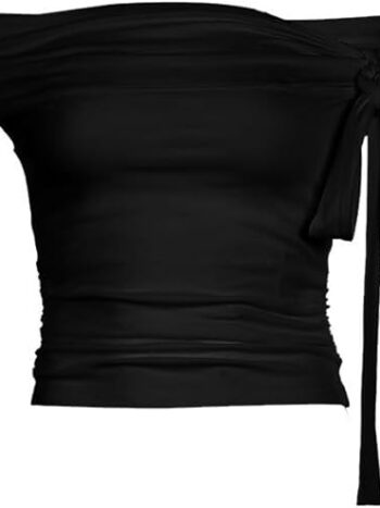 Irregular Knotted Straps Off-Shoulder Top Sexy Temperament Pleated Slim Fit Versatile T-Shirt