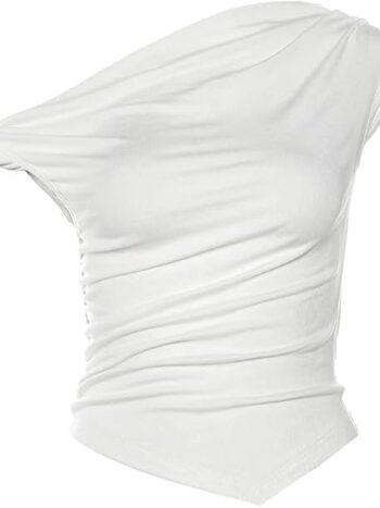 Women's Off Shoulder Casual Short Sleeve Shirt Women's Slim Fit Cotton T-Shirt Irregular Hem