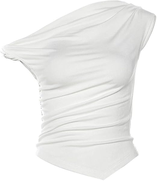 Women's Off Shoulder Casual Short Sleeve Shirt Women's Slim Fit Cotton T-Shirt Irregular Hem