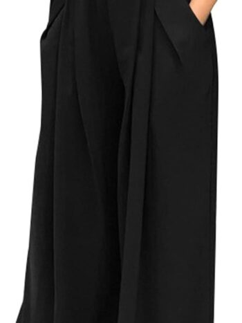 Pants for Women High Waisted Wide Leg Stretchy Loose Fit Casual Trousers with Pocket