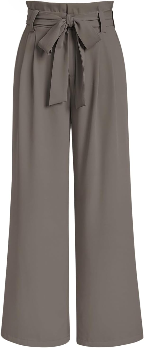 Wide Leg Dress Pants Women's Paperbag High Waisted Business Casual Trousers with Removable Belt