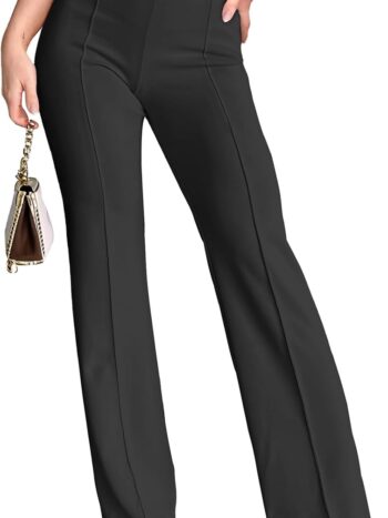 Wide Leg Dress Pants for Women Elastic High Waist Straight Leg Pants Business Casual Pull on Office Work Slacks