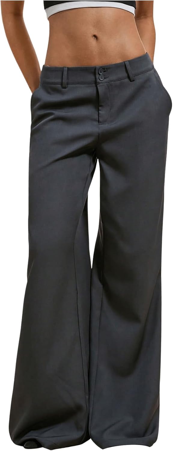 Women's Low Rise Trousers Dress Pants Dressy Low Waisted Wide Leg Straight Business Casual Work Slacks Pants