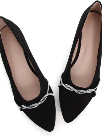 Womens Casual Flats Fashion Chain Pointed Toe Ballet Flats Rhinestone Flats Comfort Slip On Dress Shoes