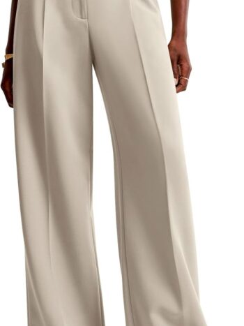 Women Wide Leg Pants High Waisted Business Casual Work Trousers Dressy Pants with Pockets