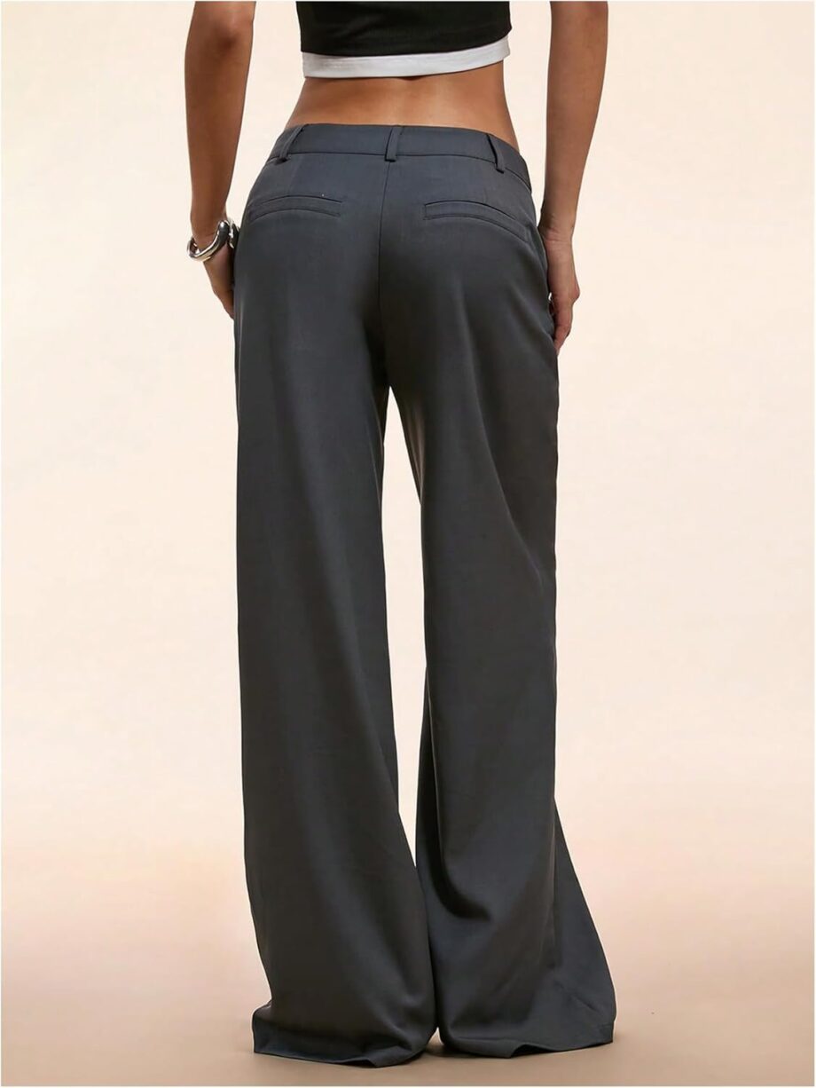 Women's Low Rise Trousers Dress Pants Dressy Low Waisted Wide Leg Straight Business Casual Work Slacks Pants