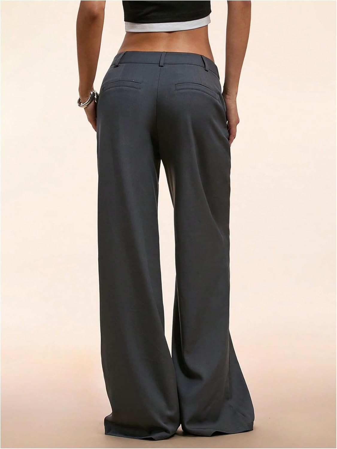 Women's Low Rise Trousers Dress Pants Dressy Low Waisted Wide Leg Straight Business Casual Work Slacks Pants