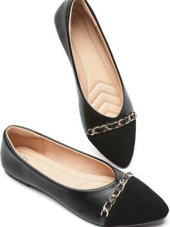 Women's Black Flats Shoes,White Dress Shoes for Women,Crimping Faux Suede Ballet Flats Comfortable