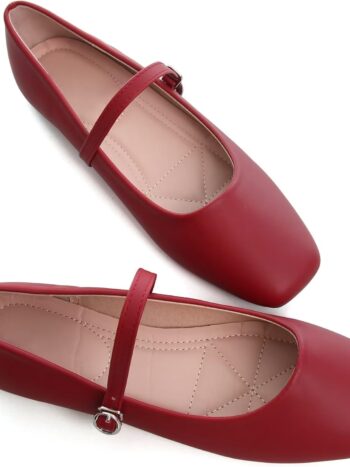 Leather Flats for Women Comfortable Square Toe Slip On Flats Soft Work Flats Retro Mary Jane Flats
