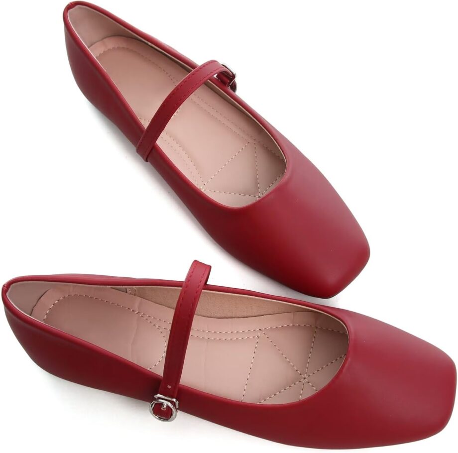 Leather Flats for Women Comfortable Square Toe Slip On Flats Soft Work Flats Retro Mary Jane Flats