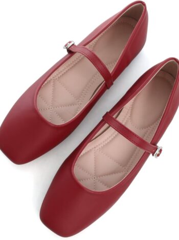 Leather Flats for Women Comfortable Square Toe Slip On Flats Soft Work Flats Retro Mary Jane Flats