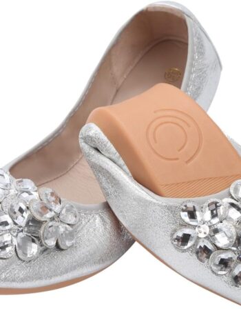 Women Ballet Flats Rhinestone Wedding Ballerina Shoes Foldable Sparkly Comfort Slip on Flat Shoes