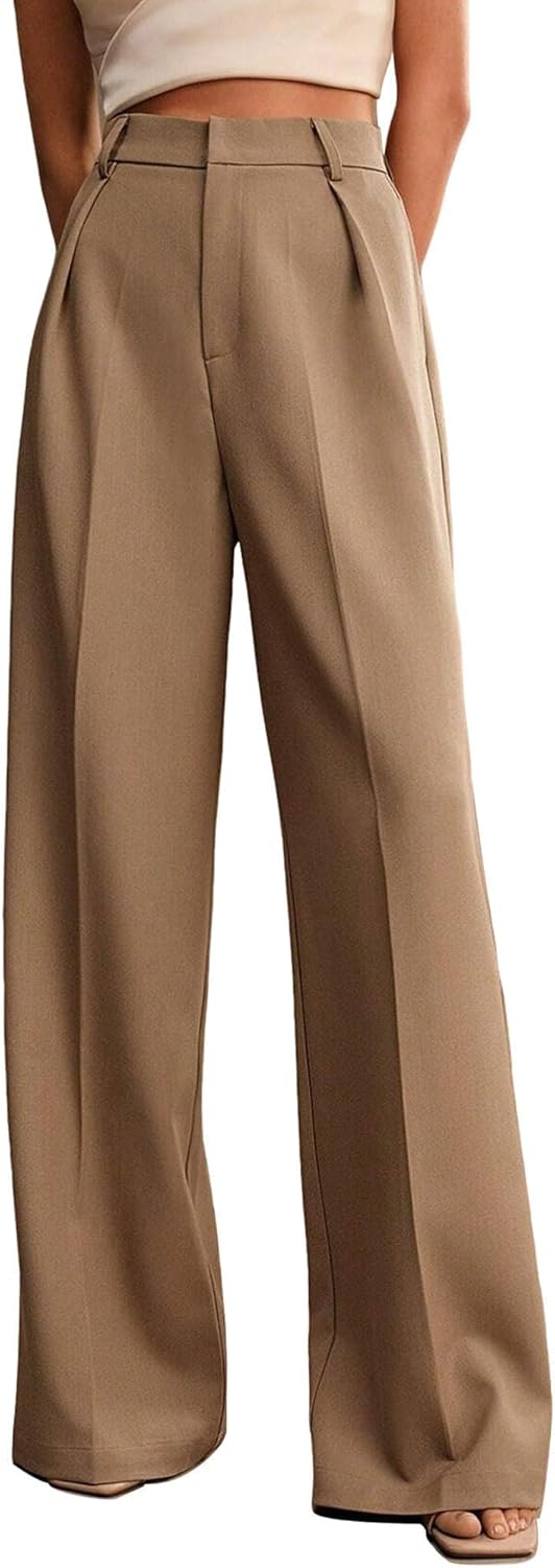 Womens Wide Leg Pants High Waist Straight Work Pants Office Business Casual  Trousers with Pockets