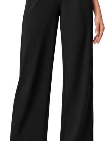 Womens Dress Pants Wide Leg Pull On Stretchy Work Pants Women High Waisted Business Casual Trousers with Pockets