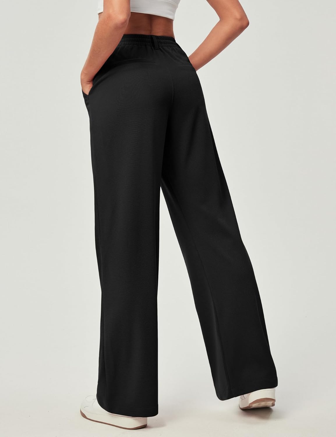 Wide Leg Stretchy Work Pants Slacks for Women Business Casual Pants High Waisted Waffle 26''/28'' Dress Pants