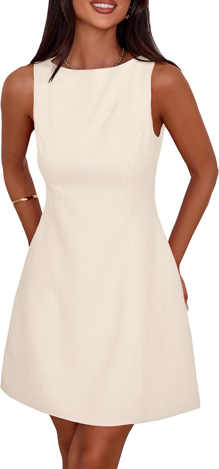 women Formal Short Dresses 2025 Summer Sleeveless Boat Neck A Line Elegant Mini Cocktail Party Dress