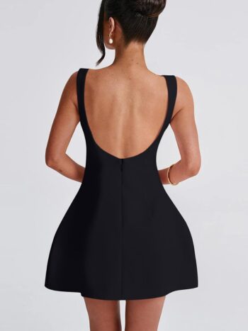 women Sexy Sleeveless Crew Neck Backless A-line Party Short Mini Dress