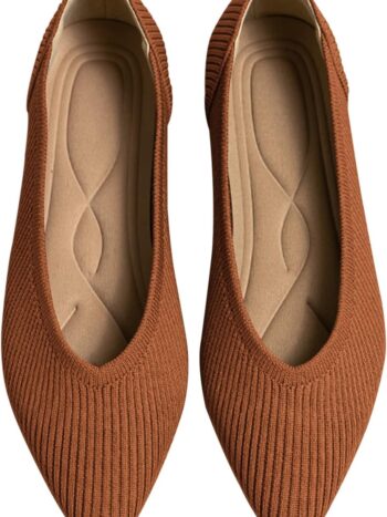 Women's Flats Shoes Pointed Toe Knit Ballet Comfortable Dressy Slip On Flat