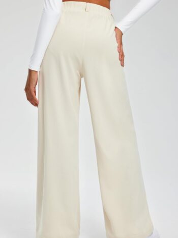 Women's Wide Leg Pants 27"/29" High Waisted Waffle Knit Casual Slacks Work Pants Business  Trousers with Pockets