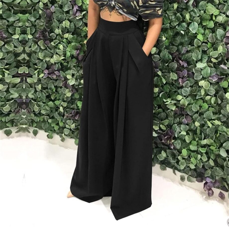 Pants for Women High Waisted Wide Leg Stretchy Loose Fit Casual Trousers with Pocket