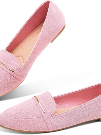 Women's Pointy Toe Loafer Flat Comfortable Faux Suede Work Shoes,Cute Penny Loafer Slip On Ballet Flat